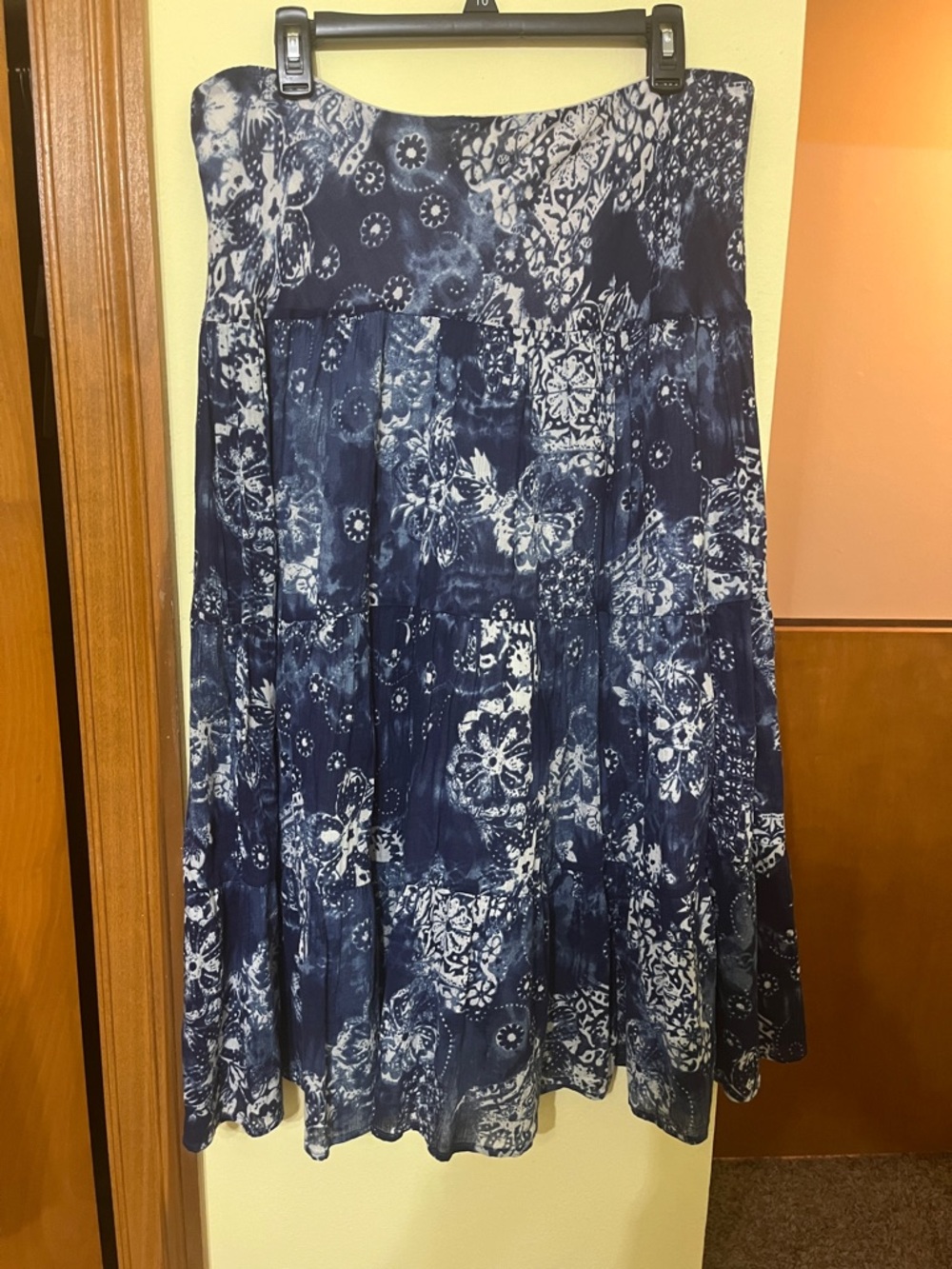 Navy Blue Printed 4 Tiered Maxi Skirt